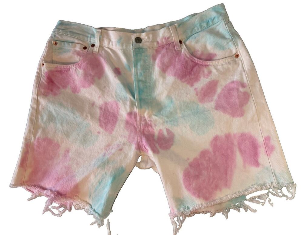 Levi's Premium 501 '93 Pride Pastel Tie-Dye Cut-Off Denim Shorts Size 34